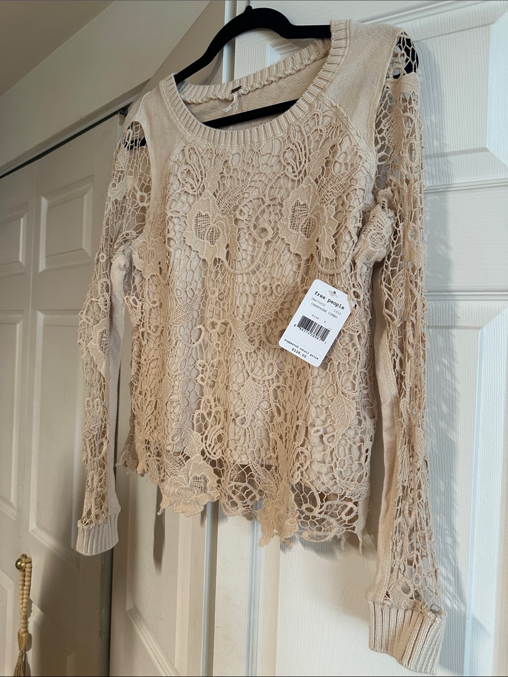 Free People Champagne Crochet Lace Top